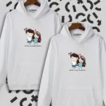 Aşk Temalı Sevgili Çift Kombini Beyaz Kapüşonlu Sweatshirt 2'li Set - L/XL-alttext1