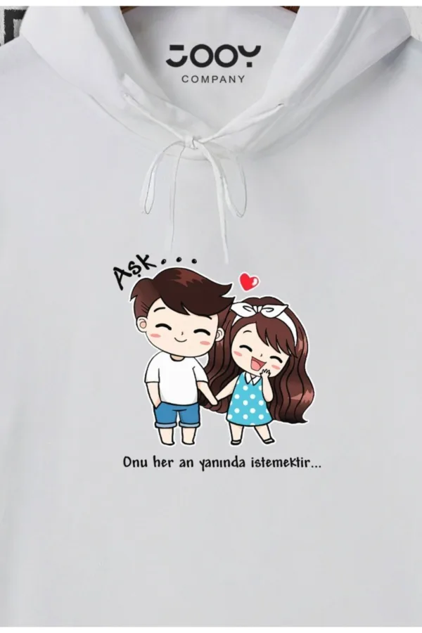 Aşk Temalı Sevgili Çift Kombini Beyaz Kapüşonlu Sweatshirt 2'li Set - L/XL-alttext3