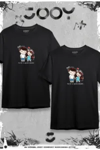 Aşk Temalı Sevgili Çift Kombini Siyah Oversize Tshirt 2'li Set-alttext1