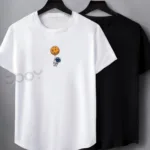 Astronot Baskılı Siyah Beyaz Oval Kesim Slim Fit Tshirt 2'li Set - S-alttext1
