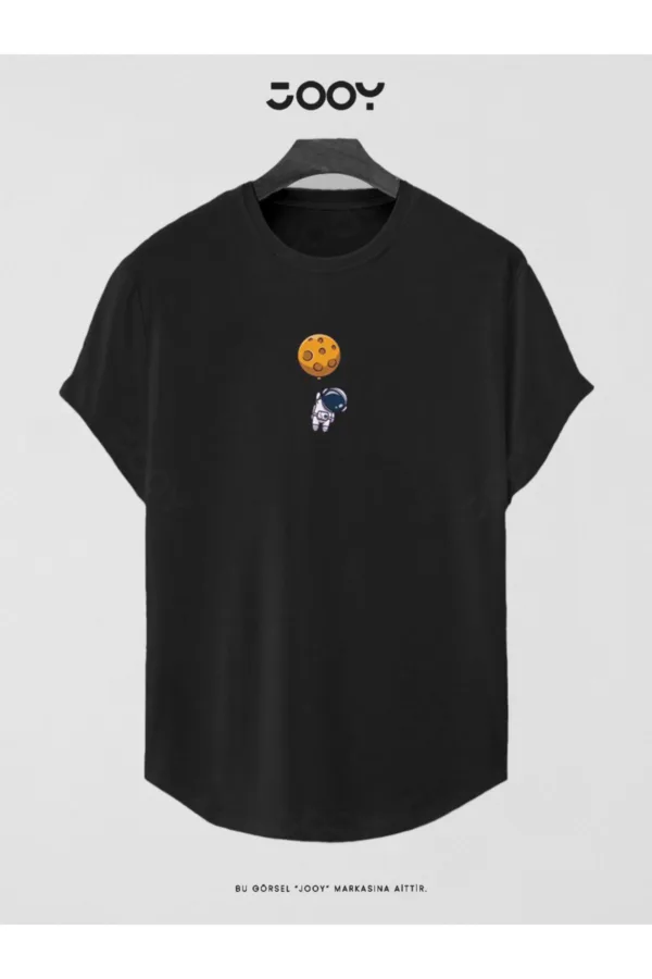 Astronot Baskılı Slim Fit Oval Kesim T-Shirt - M-alttext1
