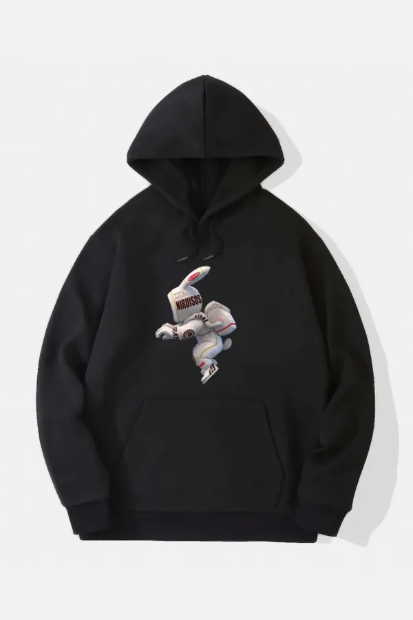 Astronot Tavşan Baskılı Kapüşonlu Sweatshirt - XL-alttext1