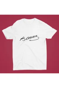 Atatürk Imza Baskılı Beyaz Oversize Tshirt-alttext1