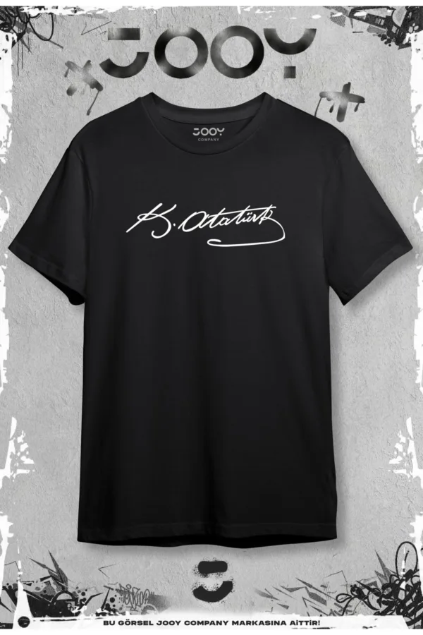 Atatürk İmza Baskılı Oversize Geniş Kalıp T-Shirt Siyah Beyaz 2'li Set - L-alttext3