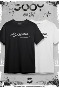 Atatürk İmza Baskılı Oversize Geniş Kalıp T-Shirt Siyah Beyaz 2'li Set-alttext1