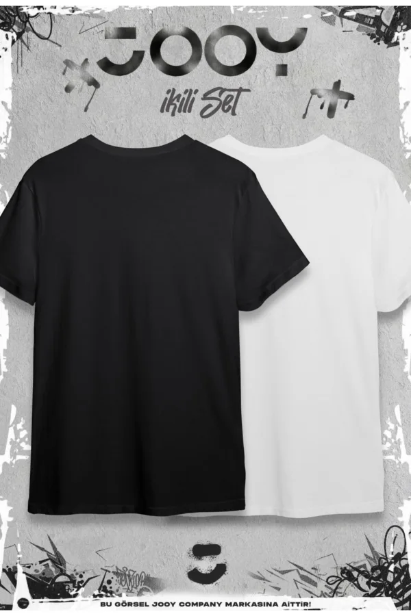 Atatürk İmza Baskılı Oversize Geniş Kalıp T-Shirt Siyah Beyaz 2'li Set - L-alttext5