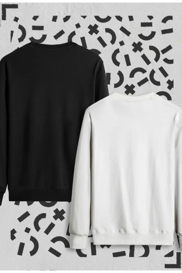Atatürk İmza Baskılı Siyah Beyaz Bisiklet Yaka Sweatshirt 2'li Set - XL-alttext2