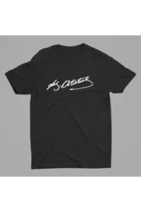 Atatürk Imza Baskılı Siyah Oversize Tshirt-alttext1