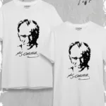 Atatürk Siluet İmza Baskılı Çift Kombini Beyaz Oversize Tshirt 2'li Set - S/M-alttext1