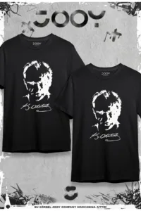 Atatürk Siluet İmza Baskılı Çift Kombini Siyah Oversize Tshirt 2'li Set-alttext1