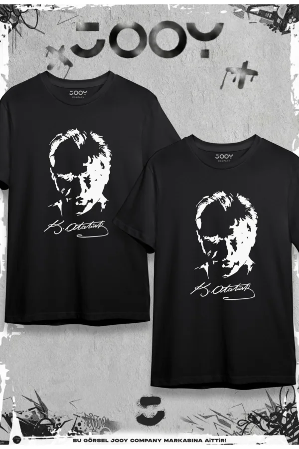 Atatürk Siluet İmza Baskılı Çift Kombini Siyah Oversize Tshirt 2'li Set - XL-alttext1