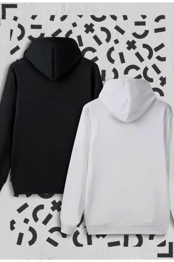 Los Angeles Baskılı Siyah Beyaz Kapüşonlu Sweatshirt Avantaj Paketi 2'li Set - S-alttext2