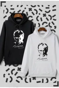 Atatürk Siluet İmza Baskılı Siyah Beyaz Kapüşonlu Sweatshirt Avantaj Paketi 2'li Set-alttext1