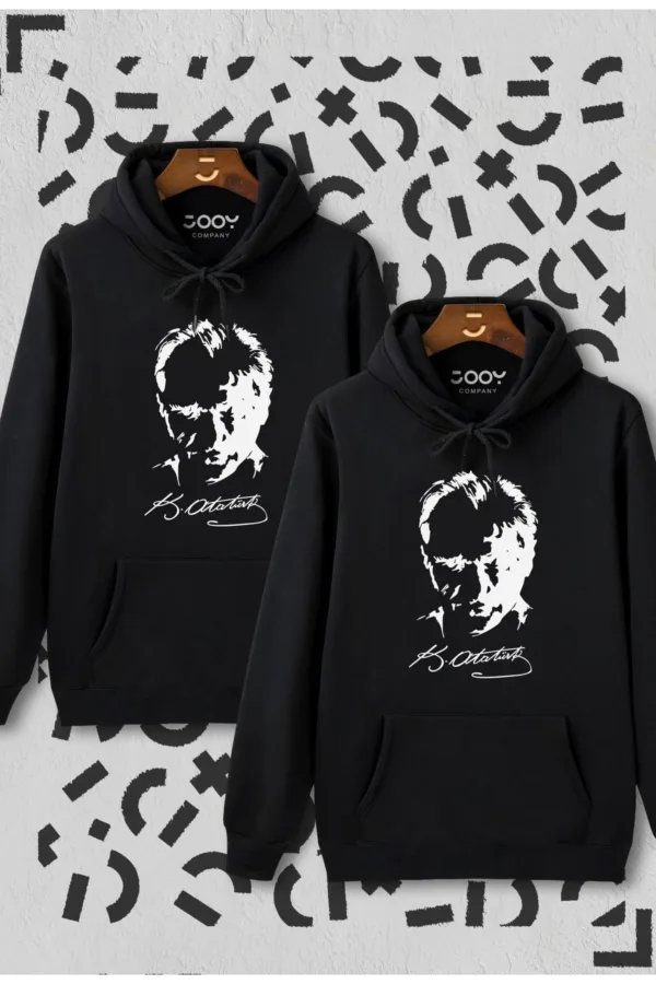 Atatürk Siluet İmza Baskılı Siyah Kapüşonlu Sweatshirt Avantaj Paketi 2'li Set - M-alttext1
