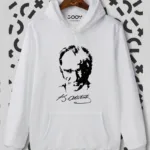 Atatürk Siluet Imza Beyaz Kapüşonlu Sweatshirt Hoodie - S-alttext1