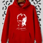 Atatürk Siluet Imza Kırmızı Kapüşonlu Sweatshirt Hoodie - L-alttext1
