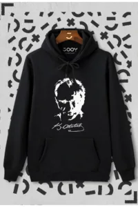 Atatürk Siluet Imza Siyah Kapüşonlu Sweatshirt Hoodie-alttext1