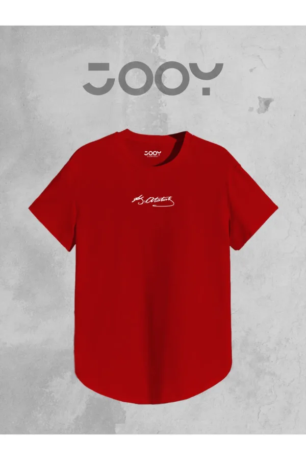 Atatürk imza Baskılı Siyah Kırmızı Oval Kesim Tshirt 2'li Set - M-alttext3