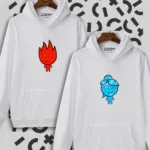 Ateş Ve Su Tasarım Sevgili Çift Kombini Beyaz Kapüşonlu Sweatshirt 2'li Set - XL-alttext1