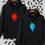 Ateş Ve Su Tasarım Sevgili Çift Kombini Siyah Kapüşonlu Sweatshirt 2'li Set - S/M-alttext1