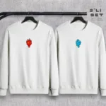 Ateş ve Su Baskılı Sevgili Çift Kombini Bisiklet Yaka Sweatshirt 2'li Set - M/XL-alttext1