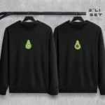 Avokado Baskılı Sevgili Çift Kombini Bisiklet Yaka Sweatshirt 2'li Set - M/M-alttext1