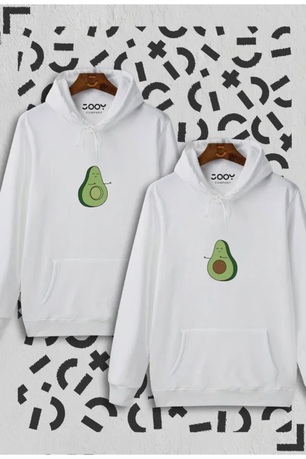 Avokado Tasarım Sevgili Çift Kombini Beyaz Kapüşonlu Sweatshirt 2'li Set - XL-alttext1