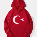 Ay Yıldız Türk Bayrağı Baskılı Kırmızı Kapüşonlu Sweatshirt - XL-alttext1
