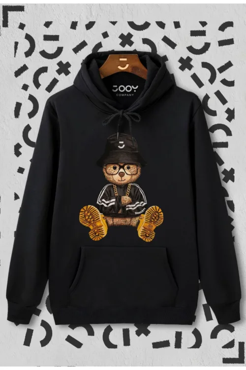 Ayıcık Baskılı Kapüşonlu Sweatshirt Hoodie
