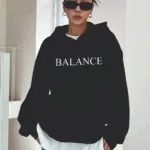 Balance Baskılı Siyah Kapüşonlu Sweatshirt Hoodie - S-alttext1