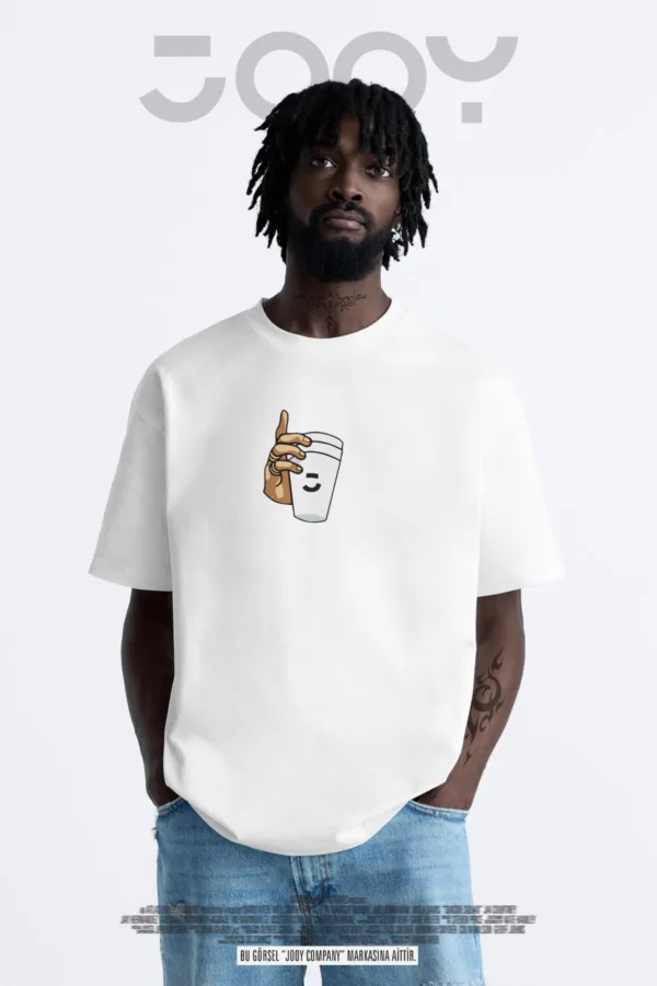 Bardak Baskılı Beyaz Oversize Tshirt - L-alttext1