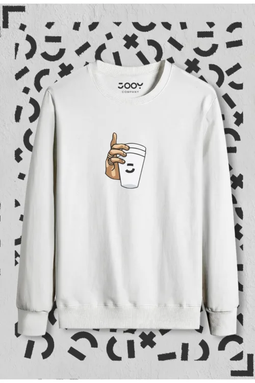 Bardak Baskılı Bisiklet Yaka Sweatshirt