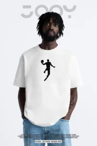 Basketball Player Baskılı Beyaz Oversize Tshirt-alttext1