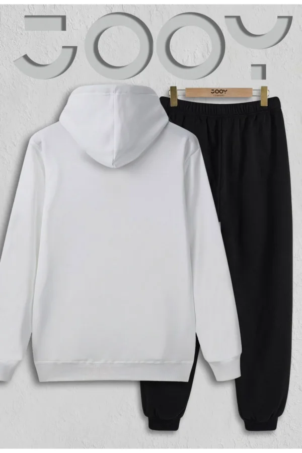 Basketball Player Beyaz Kapüşonlu Sweatshirt Siyah Eşofman Altı Takım - XL-alttext2