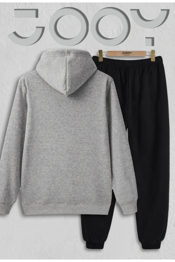Basketball Player Gri Kapüşonlu Sweatshirt Siyah Eşofman Altı Takım - L-alttext2