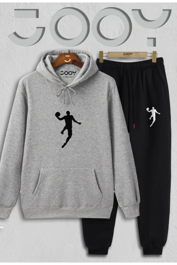 Basketball Player Gri Kapüşonlu Sweatshirt Siyah Eşofman Altı Takım - L-alttext1