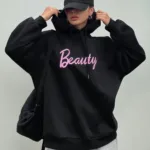 Beauty Baskılı Siyah Kadın Kapüşonlu Sweatshirt Hoodie - XL-alttext1