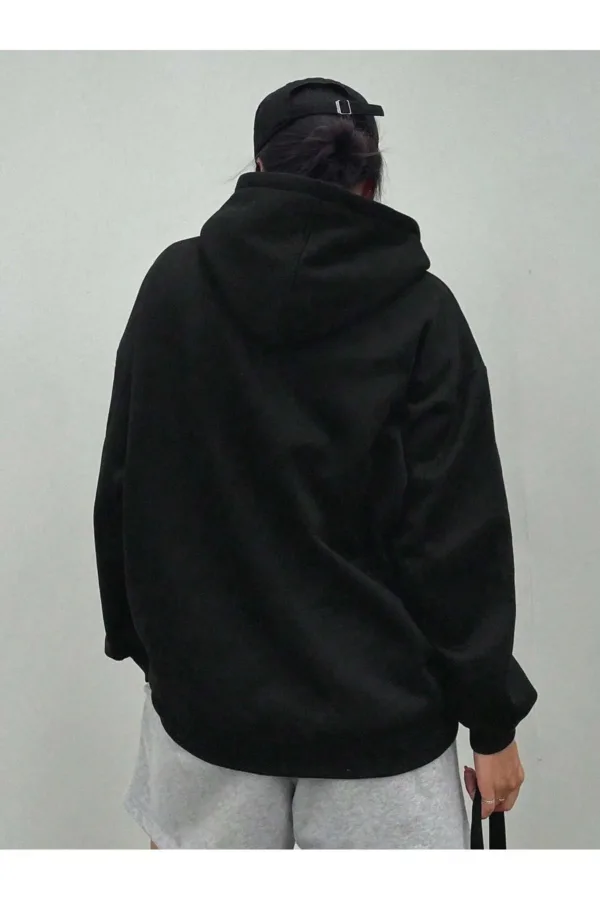 Beauty Baskılı Siyah Kadın Kapüşonlu Sweatshirt Hoodie - XL-alttext3