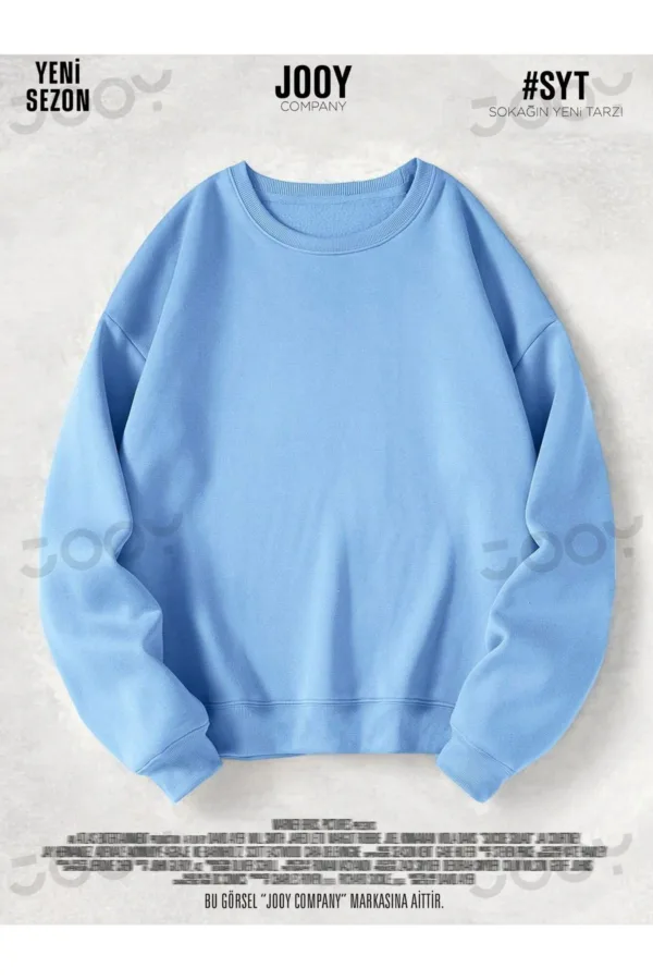 Bebe Mavi 3 iplik Bisiklet Yaka Düz Baskısız Basic Sweatshirt - XL-alttext1