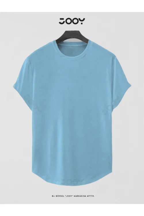 Bebe Mavi Düz Baskısız Basic Slim Fit Oval Kesim T-Shirt
