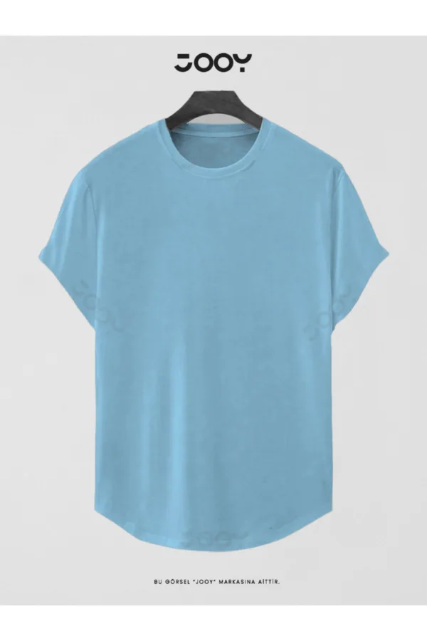 Bebe Mavi Düz Baskısız Basic Slim Fit Oval Kesim T-Shirt - XL-alttext1