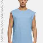 Bebe Mavi Erkek Pamuklu Antrenman Sporcu Atleti Oversize Kolsuz T-Shirt - L-alttext1