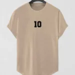 Bej 10 Numara Baskılı Slim Fit Oval Kesim T-Shirt - S-alttext1