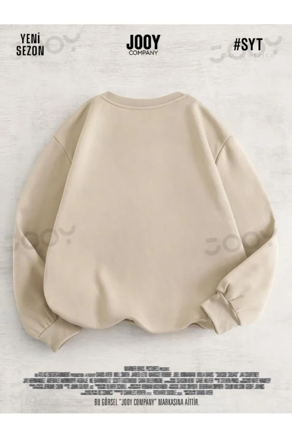 Bej 3 iplik Bisiklet Yaka Düz Baskısız Basic Sweatshirt - L-alttext2