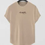 Bej Atatürk İmza Baskılı Slim Fit Oval Kesim T-Shirt - M-alttext1