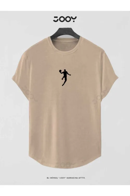 Bej Basketball Player Baskılı Slim Fit Oval Kesim T-Shirt