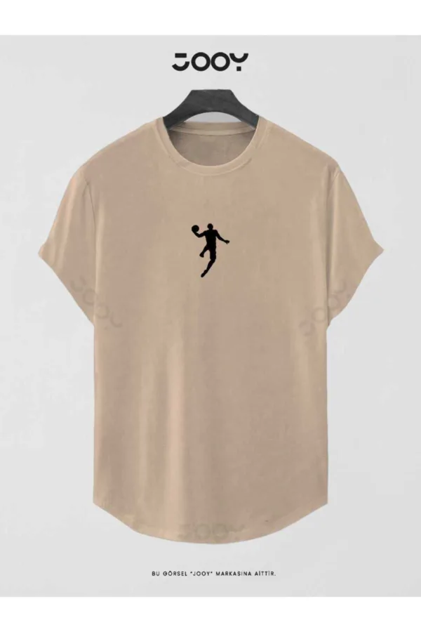 Bej Basketball Player Baskılı Slim Fit Oval Kesim T-Shirt - M-alttext1