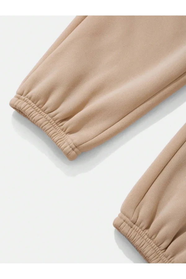 Bej Bel Paça Lastikli 3 İplik Kalın Pamuklu Kadın Jogger Eşofman Altı - XL-alttext5