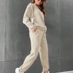 Bej Bisiklet Yaka Sweatshirt Bej Alt 3 İplik Kadın Eşofman Takımı - L-alttext1