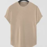 Bej Düz Baskısız Basic Slim Fit Oval Kesim T-Shirt - 2XL-alttext1